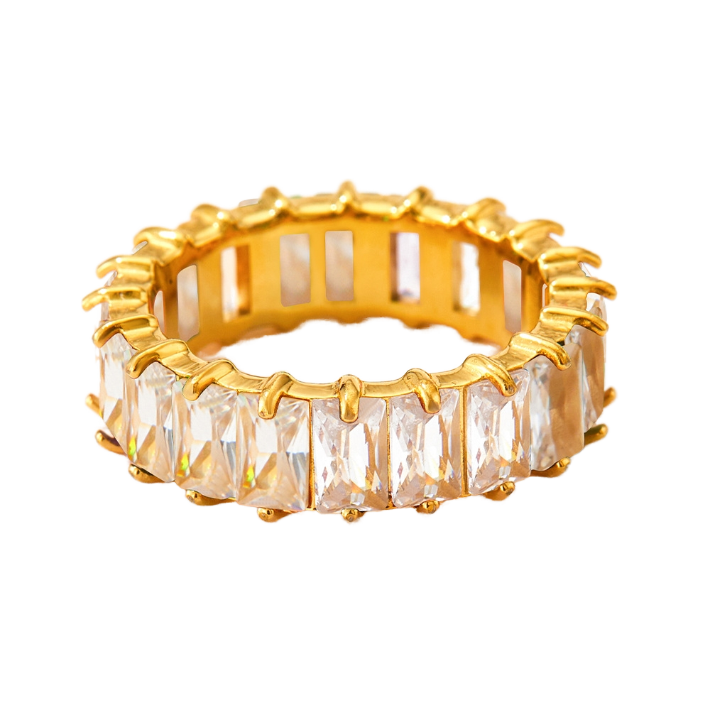 Anel Lumina em aço banhado a ouro com zirconia incolor.