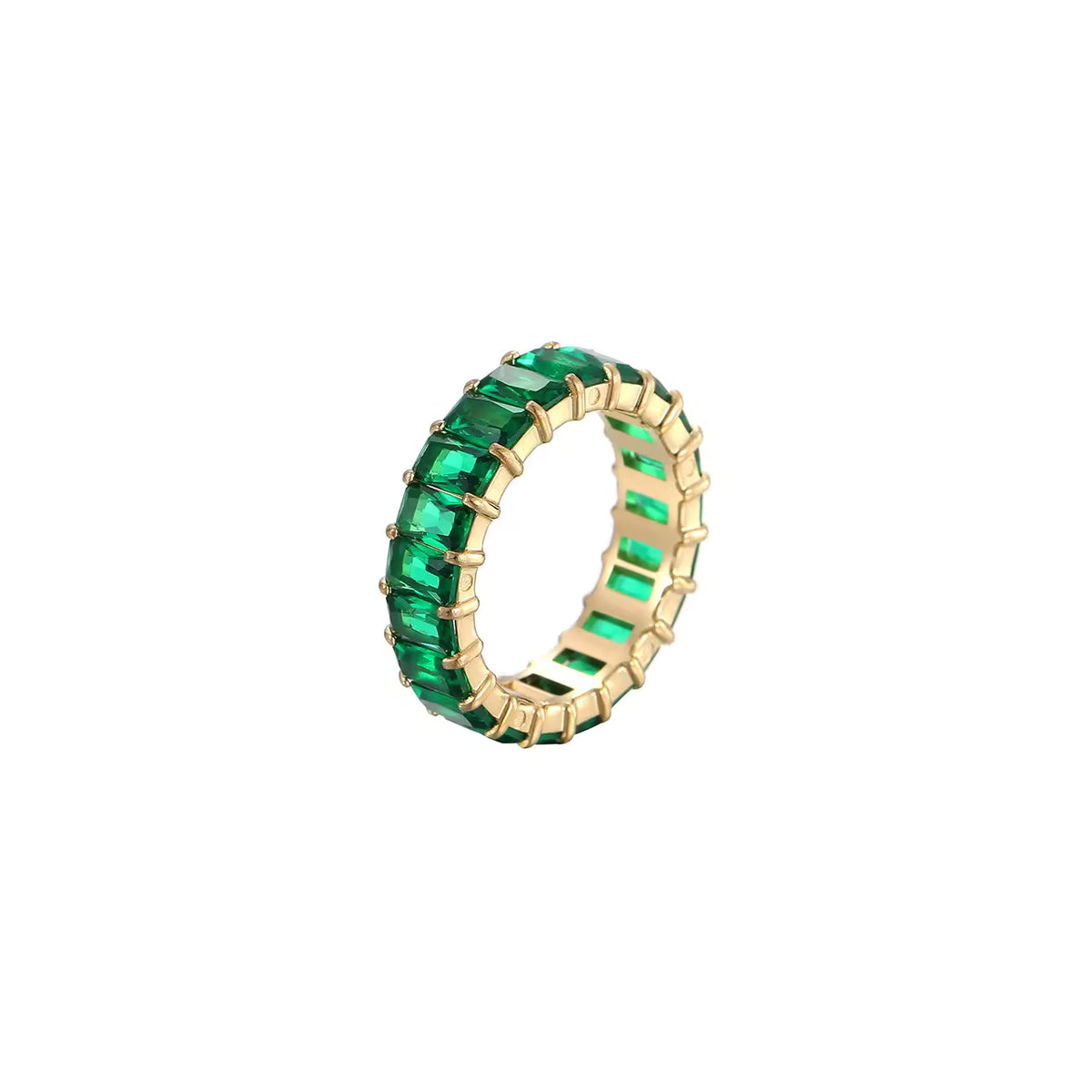 Anel Lumina em aco banhado a ouro com zirconia verde
