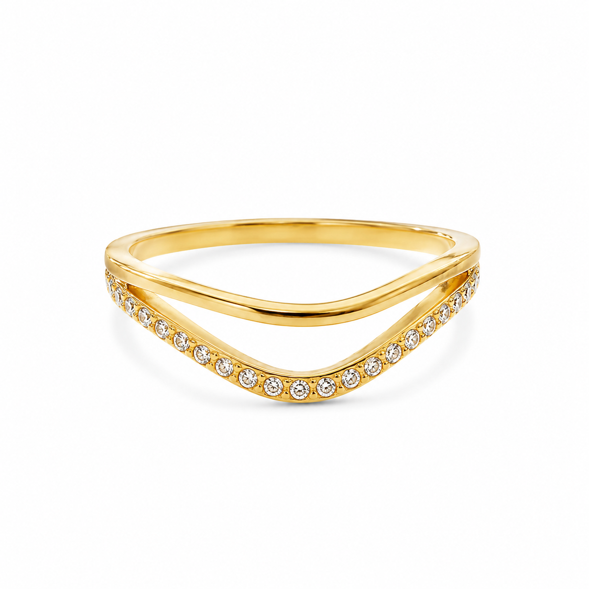 Anel Verona em aco banhado a ouro com zirconia incolor.