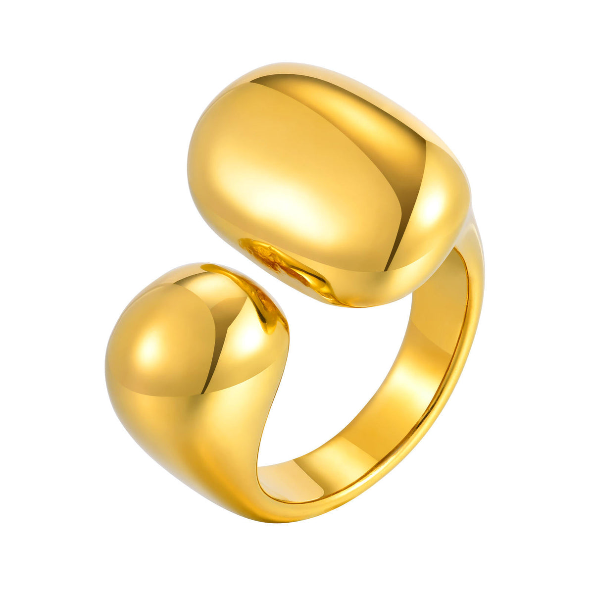 Anel Goccia em aco banhado a ouro com formas fluidas.