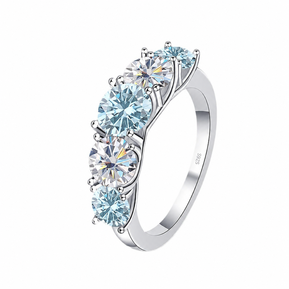 Anel Serena em prata com moissanites incolor e blue