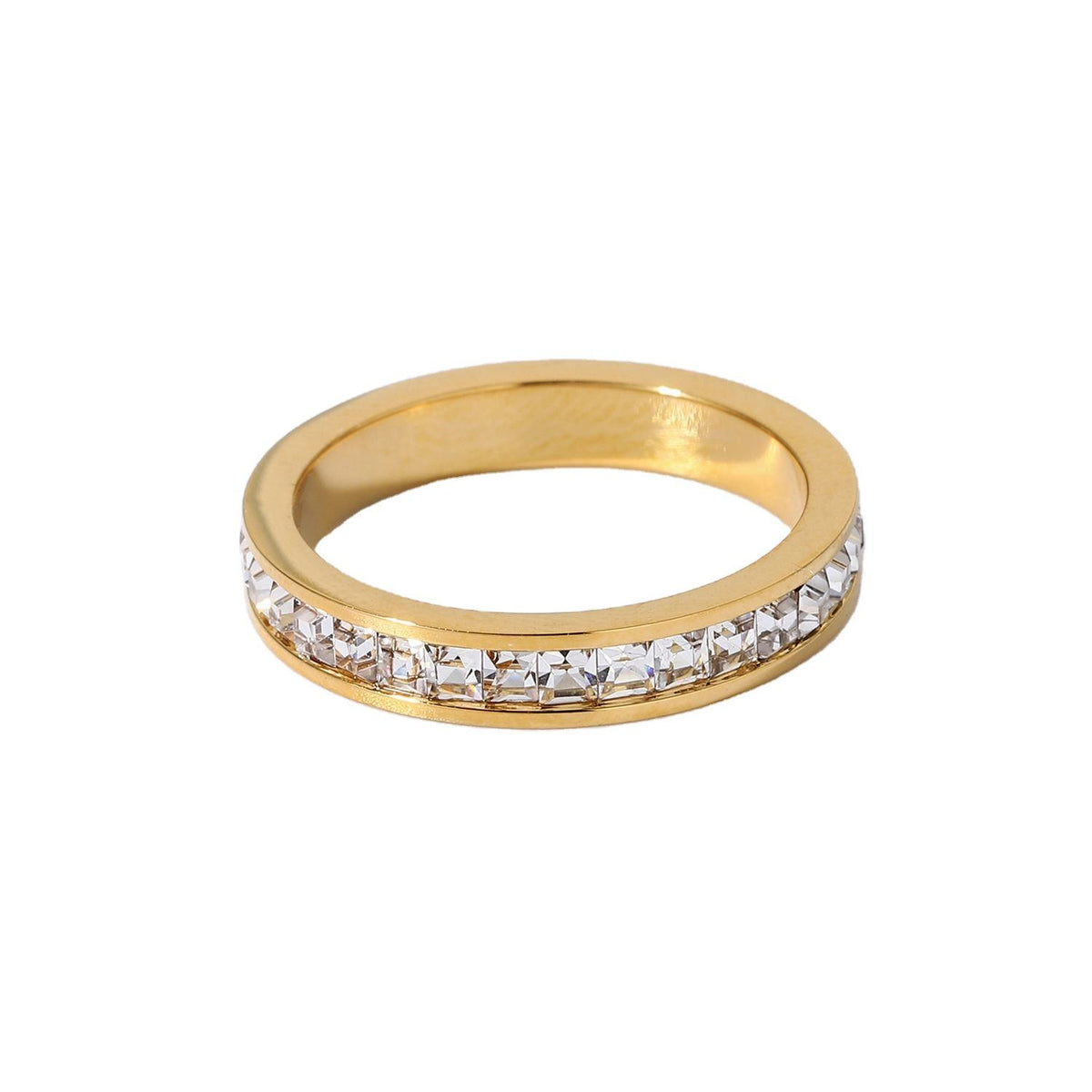 Anel Liora em aco inoxidavel banhado a ouro com zirconia incolor