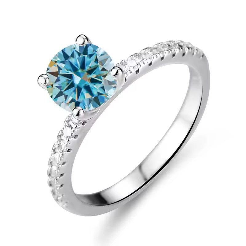 Anel Elara em Prata 925 com Moissanite Blue 1ct.