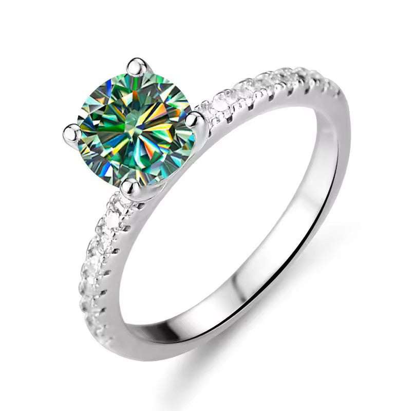Anel Eliora em Prata 925 com Moissanite Blue green1ct.