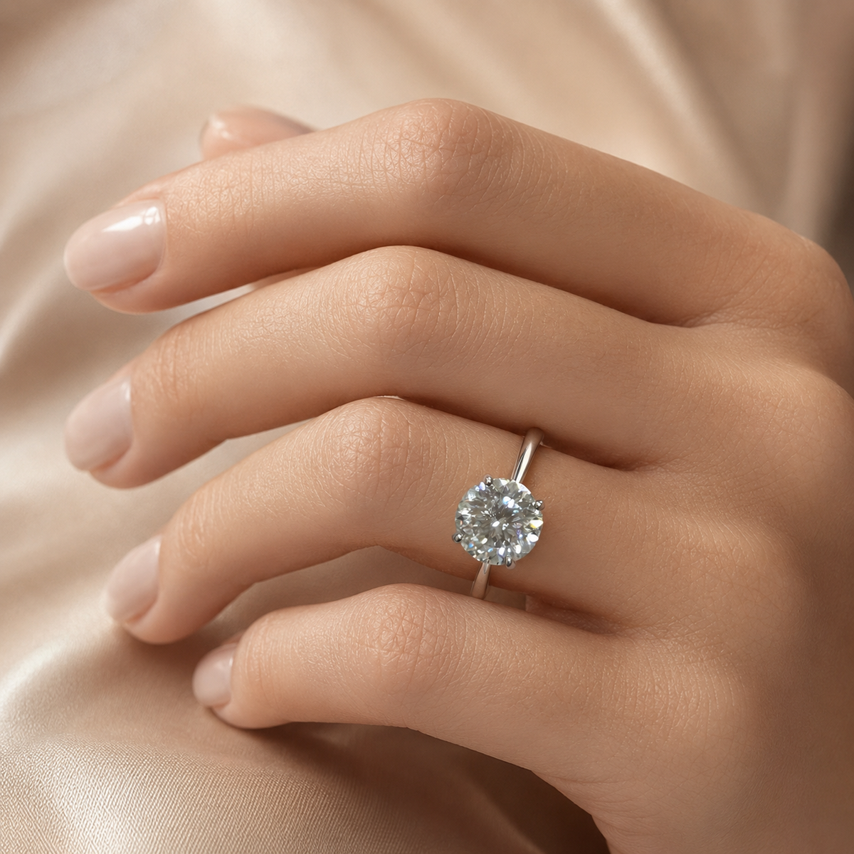 Anel Mirella em Prata 925 com Moissanite Incolor 2ct – Lapidação Portuguesa.